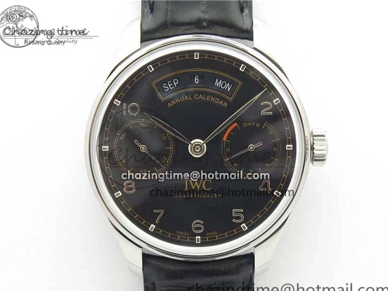 MIROTIME 0505 Portuguese Real PR Real Annual Calendar IW503502 ZF 1:1 Best Edition Black Dial Steel Markers on Black Leather Strap A StreetReady 7134